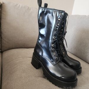 Muro Black Leather  Lace Up  Tall Boots 9.5 Goth Raver 🖤